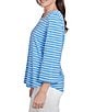 Ruby Rd. Knit Stripe Trim Square Neck 3/4 Bell Sleeve Top, Color:Bluebird Multi - Image 3