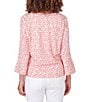 Color:Punch Multi - Image 2 - Knit Stripe V-Neck 3/4 Ruffle Sleeve Tie Top