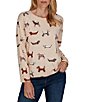 Ruby Rd. Knit Tiny Dog Boat Neck Long Sleeve Sweater - Image 1