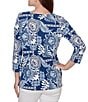 Ruby Rd. Knit Tropical Patchwork Print Scoop Neck 3/4 Sleeve Top - Image 6