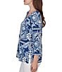 Ruby Rd. Knit Tropical Patchwork Print Scoop Neck 3/4 Sleeve Top - Image 4