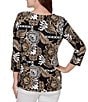 Ruby Rd. Knit Tropical Patchwork Print Scoop Neck 3/4 Sleeve Top - Image 2
