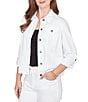 Ruby Rd. Knit Twill Point Collar Long Roll-Tab Sleeve Button-Front Jacket, Color:White - Image 4