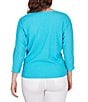 Color:Peacock - Image 2 - Knit V-Neck 3/4 Sleeve Tie-Front Top