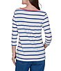 Ruby Rd. Knit Varsity Stripe Floral Placement Scoop Neck 3/4 Sleeve Tee - Image 2