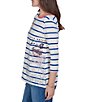 Ruby Rd. Knit Varsity Stripe Floral Placement Scoop Neck 3/4 Sleeve Tee - Image 3