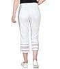 Color:White - Image 2 - Lace Inset Hem Faux Front Pocket Elastic Waist Pull-On Capri Jeans