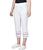 Color:White - Image 4 - Lace Inset Hem Faux Front Pocket Elastic Waist Pull-On Capri Jeans