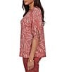 Ruby Rd. Leaf Print Square Neck Elbow Tie Sleeve Top - Image 3