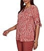 Ruby Rd. Leaf Print Square Neck Elbow Tie Sleeve Top - Image 4