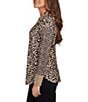 Ruby Rd. Leopard Ribbed Crew Neck Long Sleeve Top, Color:Tan Heather Multi - Image 3