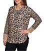 Ruby Rd. Leopard Ribbed Crew Neck Long Sleeve Top, Color:Tan Heather Multi - Image 4