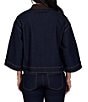 Ruby Rd. Light Weight Denim Faux Leather Collar 3/4 Sleeve Button Front Caplet Jacket - Image 2
