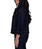 Ruby Rd. Light Weight Denim Faux Leather Collar 3/4 Sleeve Button Front Caplet Jacket - Image 4
