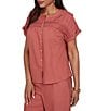 Ruby Rd. Linen Blend Banded Round Neck Short Cuff Sleeve Button Front Shirt - Image 3