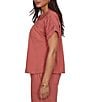 Ruby Rd. Linen Blend Banded Round Neck Short Cuff Sleeve Button Front Shirt - Image 4