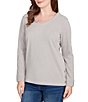 Ruby Rd. Luxe Rib Knit V-Neck Long Sleeve Popover Top, Color:Gray Heather - Image 4