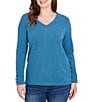 Ruby Rd. Luxe Rib Knit V-Neck Long Sleeve Popover Top, Color:Lake Blue - Image 1