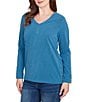 Ruby Rd. Luxe Rib Knit V-Neck Long Sleeve Popover Top, Color:Lake Blue - Image 4