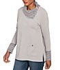 Ruby Rd. Luxe Knit Ribbed Split Cowl Neck Long Sleeve Top, Color:Grey Heather Combo - Image 4