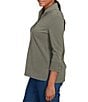 Ruby Rd. Luxe Ribbed Knit Y-Neck 3/4 Sleeve Coordinating Top, Color:Loden - Image 3