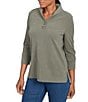 Ruby Rd. Luxe Ribbed Knit Y-Neck 3/4 Sleeve Coordinating Top, Color:Loden - Image 4