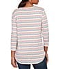 Ruby Rd. Marled Stripe Ribbed Knit Square Neck 3/4 Sleeve Top, Color:Bright Coral Multi - Image 2