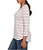 Ruby Rd. Marled Stripe Ribbed Knit Square Neck 3/4 Sleeve Top, Color:Bright Coral Multi - Image 3