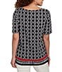 Ruby Rd. Medallion Border Print Boat Neck Elbow Sleeve Top, Color:Black Multi - Image 2
