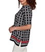 Ruby Rd. Medallion Border Print Boat Neck Elbow Sleeve Top, Color:Black Multi - Image 3