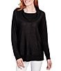 Color:Black - Image 1 - Metallic Detail Cowl Neck Embellished Sleeve Pullover Sweater