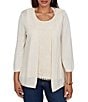 Ruby Rd. Mixed Knit 3/4 Sleeve Crochet Lace Open-Front Coordinating Cardigan - Image 1