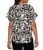 Ruby Rd. Mixed-Media Monochrome Floral V-Neck Short Ruffle Sleeve Button Tie Front Shirt - Image 2