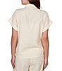 Ruby Rd. Mixed Media Point Collar Short Rolled Cuff Sleeve Button Tie-Front Top - Image 2