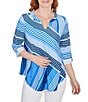 Color:Baltic Multi - Image 1 - Multi Directional Stripe Notch Neck Roll-Tab Sleeve Top