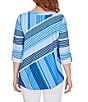 Color:Baltic Multi - Image 2 - Multi Directional Stripe Notch Neck Roll-Tab Sleeve Top