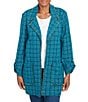 Ruby Rd. Notch Lapel Collar Long Roll-Tab Sleeve Open-Front Tweed Jacket, Color:Teal Multi - Image 1