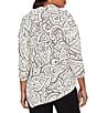 Ruby Rd. Paisley Jacquard Split Cowl Neck 3/4 Sleeve Asymmetric Hem Top, Color:Ivory/Black - Image 2