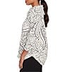 Ruby Rd. Paisley Jacquard Split Cowl Neck 3/4 Sleeve Asymmetric Hem Top, Color:Ivory/Black - Image 3