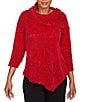 Ruby Rd. Paisley Jacquard Split Cowl Neck 3/4 Sleeve Asymmetric Hem Top, Color:Cherry/Black - Image 1