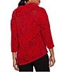 Ruby Rd. Paisley Jacquard Split Cowl Neck 3/4 Sleeve Asymmetric Hem Top, Color:Cherry/Black - Image 2