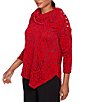 Ruby Rd. Paisley Jacquard Split Cowl Neck 3/4 Sleeve Asymmetric Hem Top, Color:Cherry/Black - Image 4