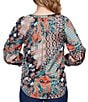 Color:Teal Multi - Image 2 - Paisley Patchwork Print Y-Neck 3/4 Sleeve Top