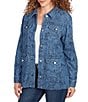 Ruby Rd. Paisley Point Collar Long Sleeve Button-Front Jacket, Color:Dark Indigo Combo - Image 1