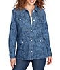 Ruby Rd. Paisley Point Collar Long Sleeve Button-Front Jacket, Color:Dark Indigo Combo - Image 4