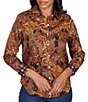 Color:Chestnut Multi - Image 1 - Paisley Print Wrinkle Resistant Point Collar Long Sleeve Button Front Shirt