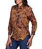 Color:Chestnut Multi - Image 3 - Paisley Print Wrinkle Resistant Point Collar Long Sleeve Button Front Shirt