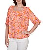 Ruby Rd. Paisley Square Neck 3/4 Sleeve Knit Top - Image 1
