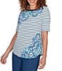 Ruby Rd. Paisley Stripe Envelope Neck Short Sleeve Top, Color:Navy Multi - Image 4
