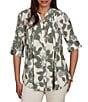 Ruby Rd. Petite Multi Silky Voile Shadow Floral Split V-Neck 3/4 Sleeve Pleated Button Front Shirt - Image 1